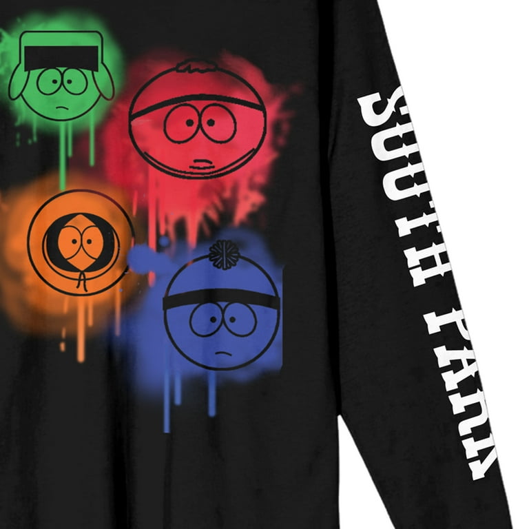 South Park Spray Paint Characters Crew Neck Long Sleeve Black Adult  Tee-Small