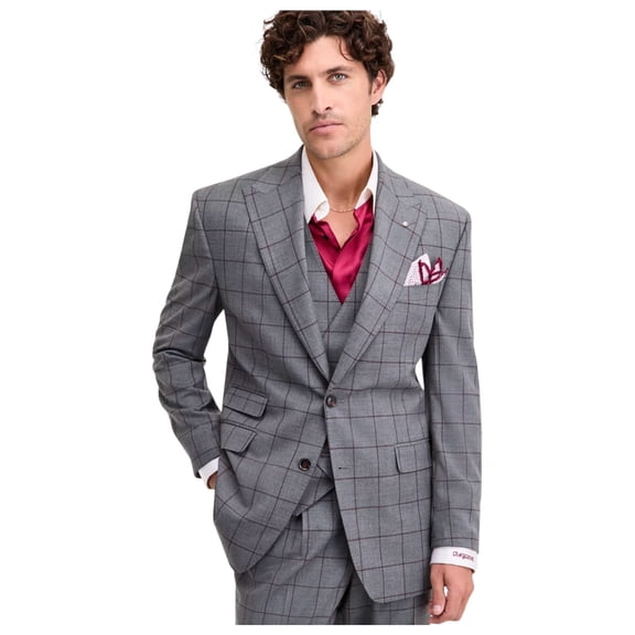 Tayion Mens Classic fit Sport Coat Blazer 44 R Mid Grey Plaid Stretch