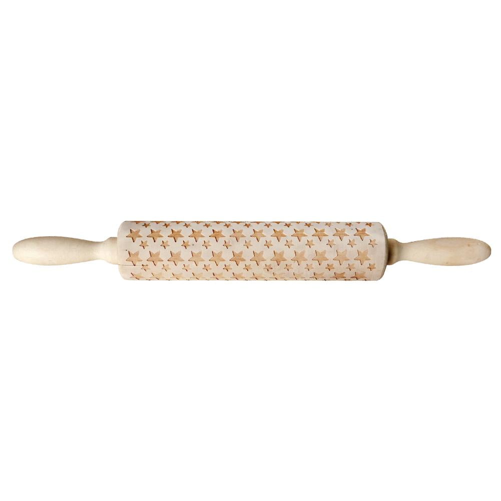 Tiyuyo Wood Embossing Engraved Stars Rolling Pin Stencil for DIY Baking