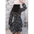 thumbnail image 1 of ABPHQTO Vestido corto con estampado floral y dobladillo con volantes de doble capa con cuello en V y mangas holgadas para mujer en color negro, 1 of 5
