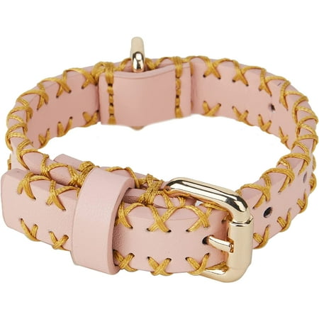 UPC: 0850033792287 | Scotch&Co Leather Pet Collars – Leather Pet Neckband with Elegant Waxed Cotton Stitched Edges | Adjustable Brass Buckle | Suitable for Small & Medium Breed Dogs | Pink-Gold | Medium (12.5 -16.5 )