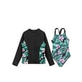 thumbnail image 3 of TiaoBug Kids Girls Printed Swimwear Long Sleeve Rash Guard Swim Top with One Piece Swimsuit Set Black 16, 3 of 7