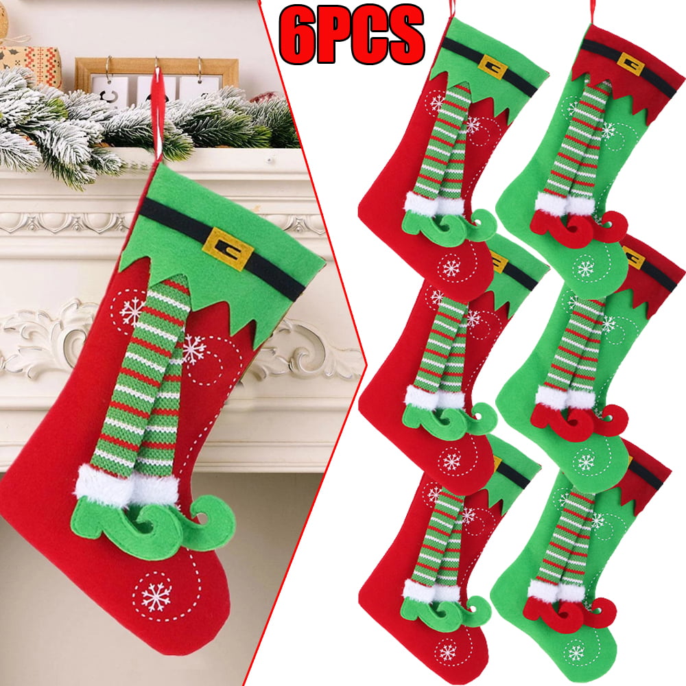1 Pair Elf Stocking Home Decorations Gifts, Funny Elf Pattern Xmas Present  Socks Red and Green 22in 