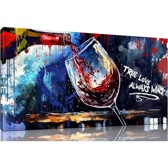 Graffiti Wall-Art - Red Wine Decor For Kitchen - Canvas Art Wall Decor For Living Room Ready To Hang