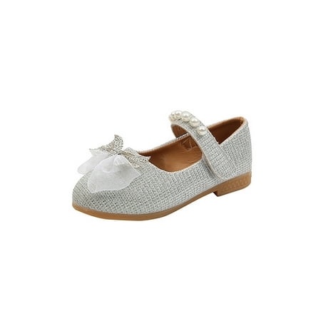 

Wazshop Kids Flats Comfort Mary Jane Sandals Bowknot Dress Shoes Anti-Slip Ankle Strap Princess Shoe Girl s Uniform Casual Silver 2C