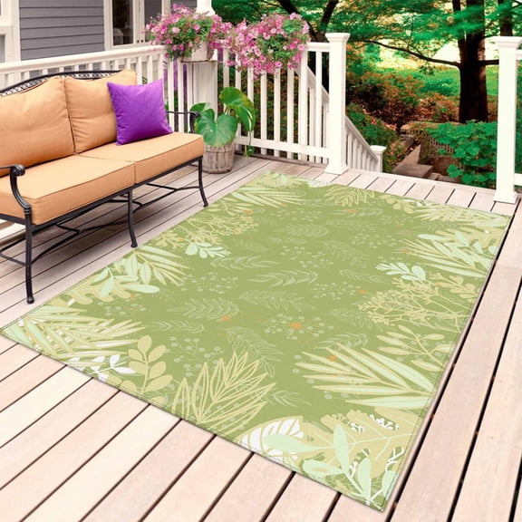 Sage Green Leaves Outdoor Rug 4x6 Ft, Non Slip Washable Area Rug, Summer Botanical Pastoral Patio Rugs Carpet Runner, Large Floor Mat for Indoor/Outdoor Deck Porch Camping
