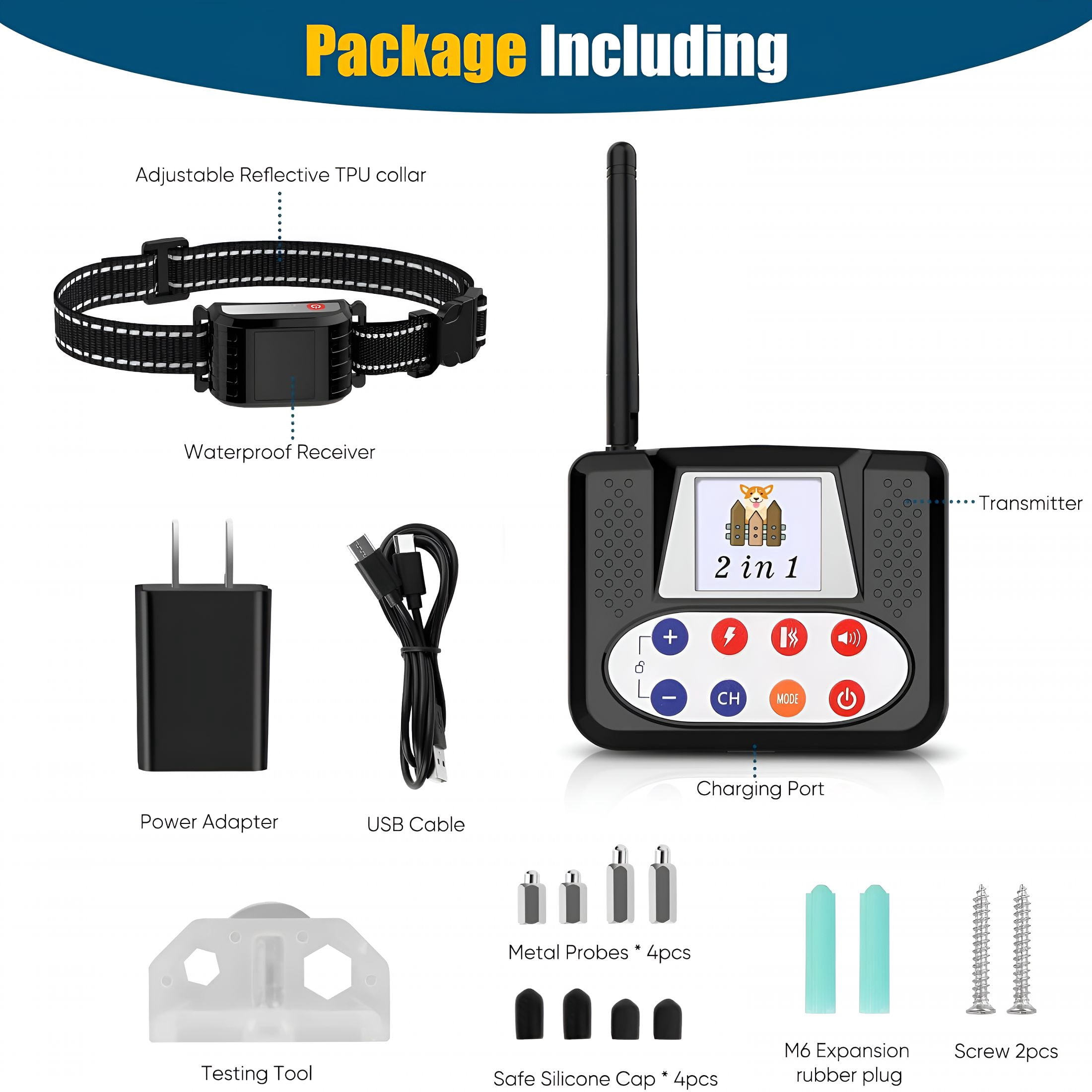 GJX Wireless Dog Fence, Electric Fence System with Big LCD Color Screen, Portable Wireless Pet Fence with Remote Training Collar, Dog Perimeter Collar, Adjustable for Small Medium Big Dogs