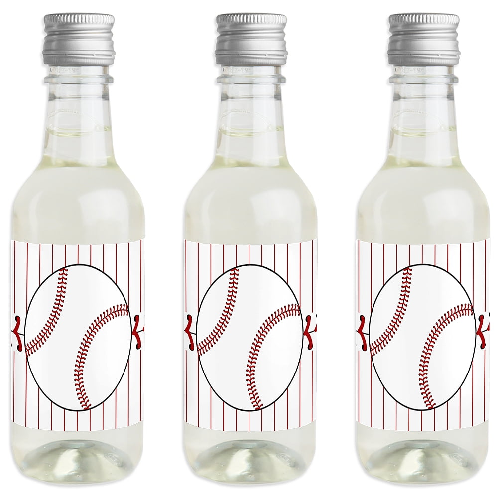 Batter Up - Baseball - Mini Wine and Champagne Bottle Label Stickers - Baby Shower or Birthday Party Favor Gift for