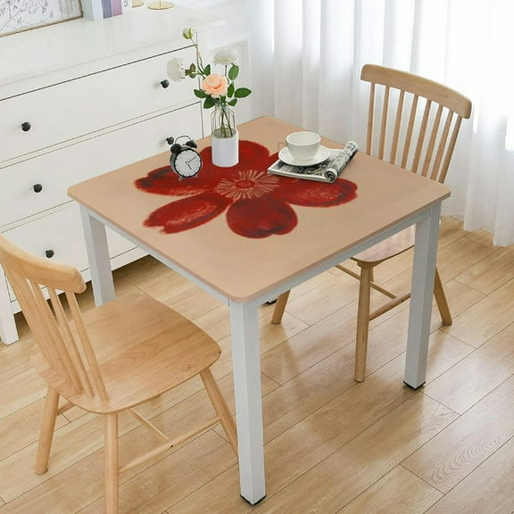 HAOXIT Decorative Red Floral Print Round Water Resistant Tablecloth Wrinkle Free and Stain Resistant Fabric Tablecloths for Round Table 36*36