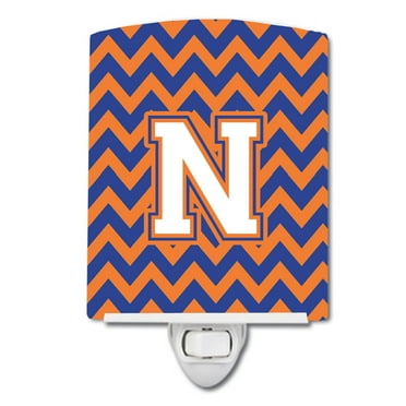 Caroline's Treasures CJ1060-NCNL Letter N Chevron Blue and Orange #3 Ceramic Night Light, 6x4x3", multicolor