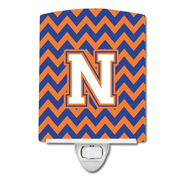 Caroline's Treasures CJ1060-NCNL Letter N Chevron Blue and Orange #3 Ceramic Night Light, 6x4x3", multicolor