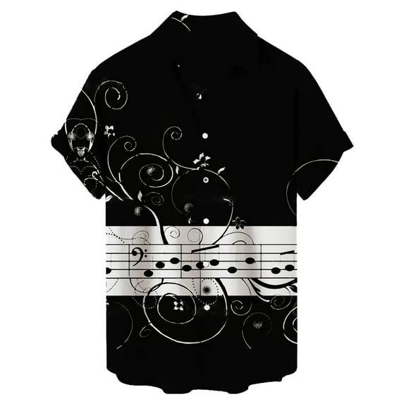 Eashery Boys Button Down Shirt Hawaiian Shirt for Men Short Sleeve Relaxed-fit Mens Summer Button Shirts Beach Casual Fashion Print Tops Shirt Black XX-Large