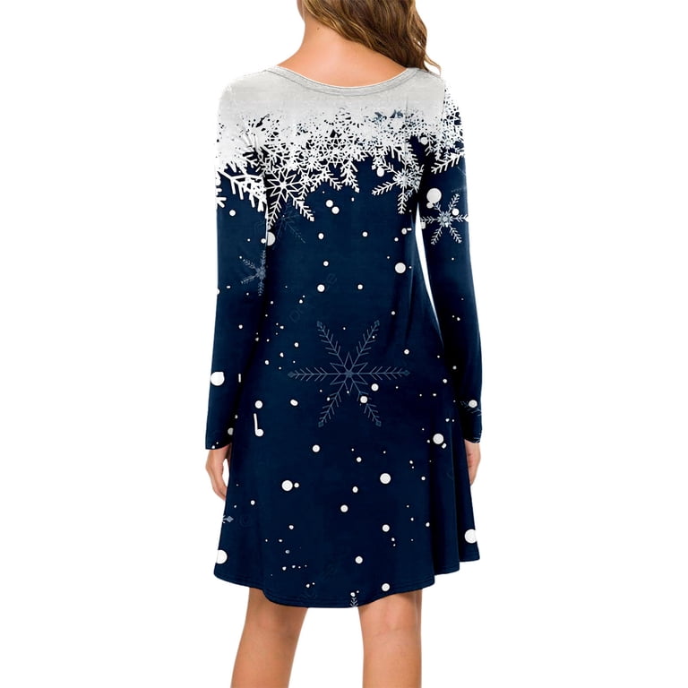 boho christmas dress women Summer Dresses for Casual Fashion Round Neck Long Sleeve Reindeer Snowflake Print Party Formal Dresses scrollover_image_4