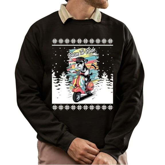 Christmas Sweatshirt, Born to Ride Dog on Scooter Christmas Sweatshirt, Funny Holiday Ugly Sweater, Festive Crewneck for Pet & Scooter Lovers