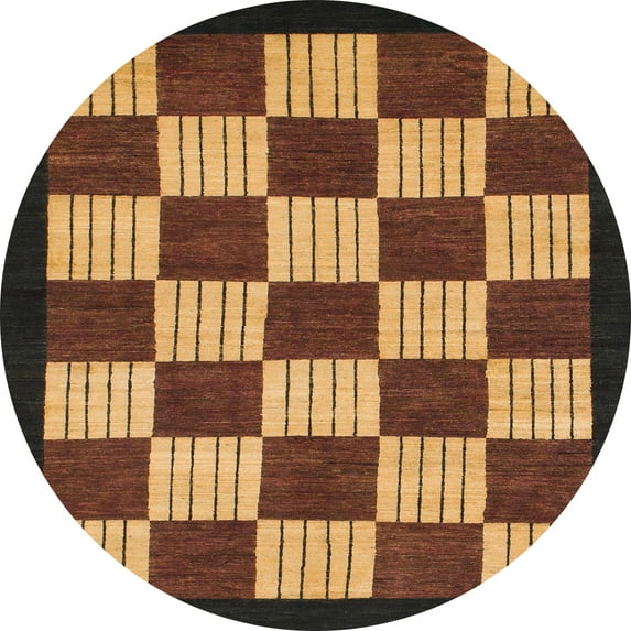 Ahgly Company Machine Washable Indoor Round Abstract Bakers Brown Area Rugs, 4' Round