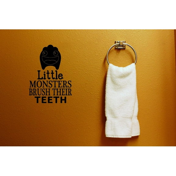 Decal Wall Sticker - Little Monsters Brush Their Teeth Bathroom Sign Kids RulesHome Decor Picture Art 14x28 Inches
