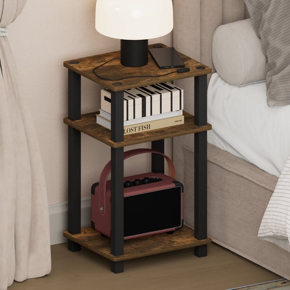 Furinno JUST 3-Tier Toolless Nightstand Bedside Table/Square Tube Amber Pine