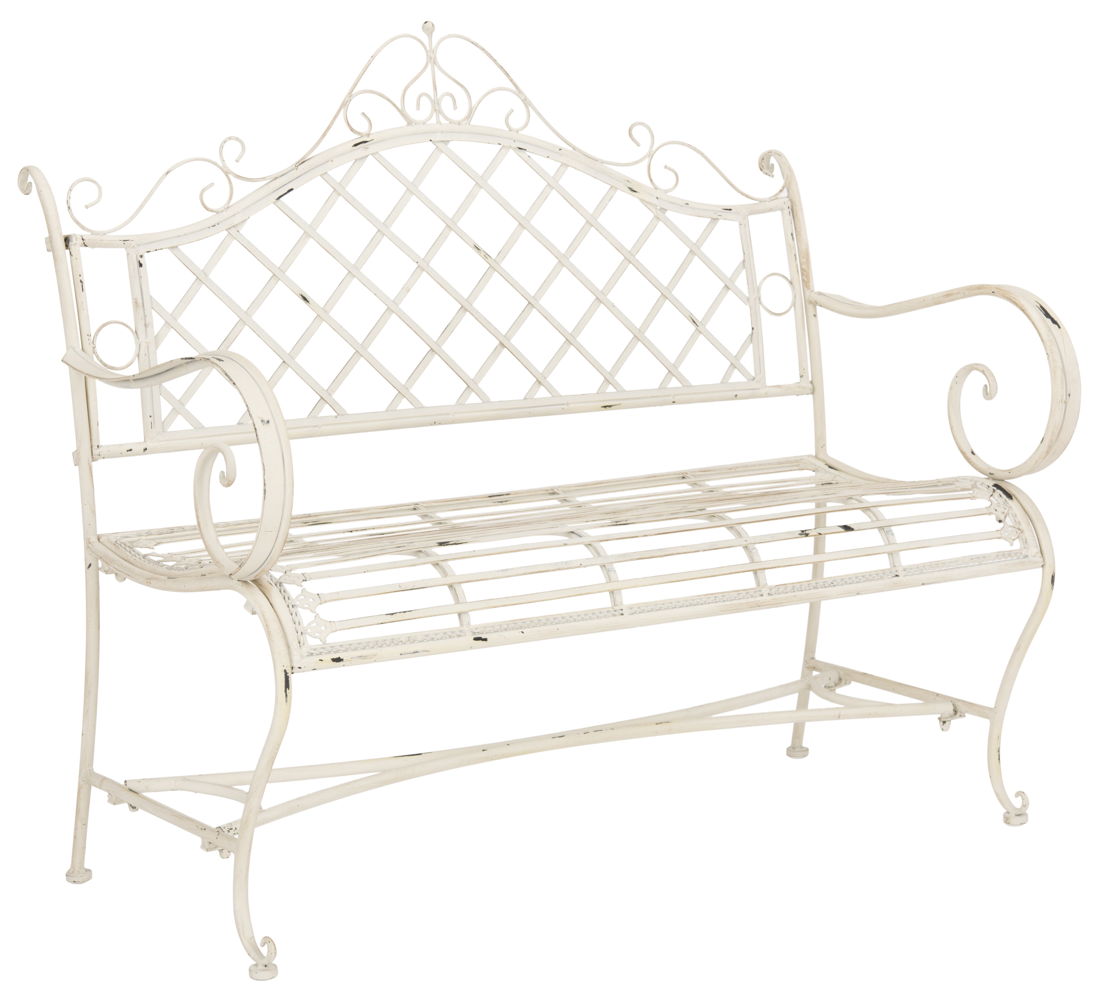 SAFAVIEH Abner Outdoor Patio Wrought Iron Garden Bench, Antique White