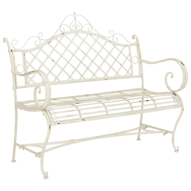 SAFAVIEH Abner Outdoor Patio Wrought Iron Garden Bench Antique White