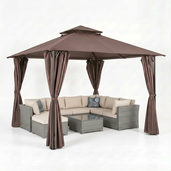 COBIZI Easy Assembly Outdoor Furniture Patio Canopy,10x10 Outdoor Gazebo with Removable sidewalls,Shade Tent for Party, Backyard, Deck, Patio Lawn & Garden,Brown