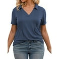 thumbnail image 5 of Plus Size Shirts for Women 5X Cute Short Sleeve Collared Tees Loose Fit Casual V Neck Polo Tops Navy Blue, 5 of 6
