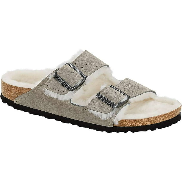 navy shearling birkenstocks