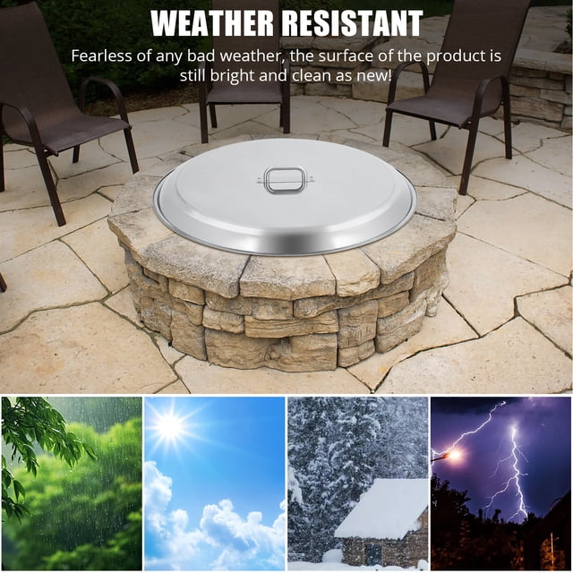 Edtara Stainless Steel Fire Pit Cover for Solo Bonfire, Round Design With Convenient Handle for Inset Fire Pits