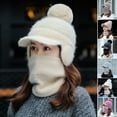 thumbnail image 4 of D-GROEE 1 Set Fashion Women Winter Knitted Hat Thickened Faux Rabbit Fur Pompom Cap with Neck Scarf, 4 of 6