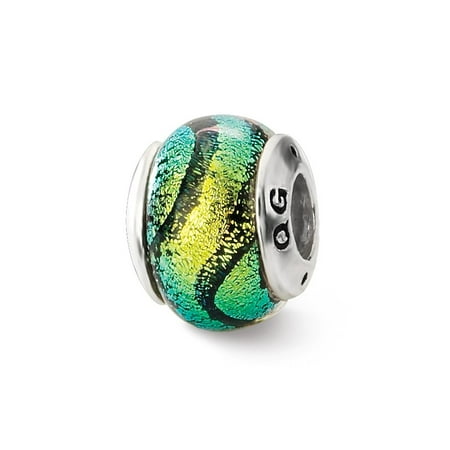 - Sterling Silver Reflections Green Dichroic Glass Bead