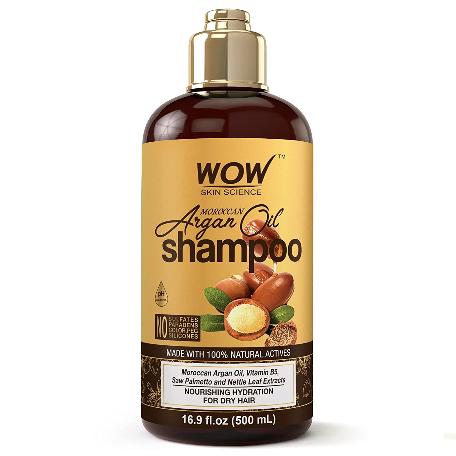 WOW Skin Science Moroccan Argan Oil Frizz Control, Strengthening & Split  End Repair Daily Shampoo with DHT Blockers,  fl oz 