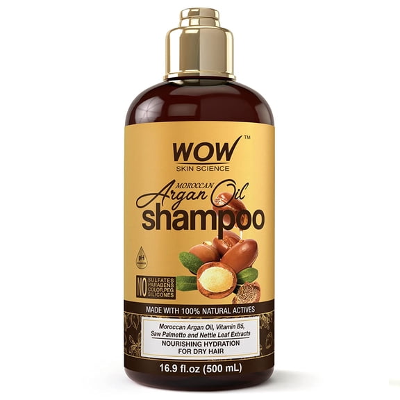 WOW Moroccan Argan Oil Shampoo With DHT Blockers - Boost Fast Hair Growth, Reduce Frizz, Hair Loss - Clean Scalp, Stronger Hair - For Soft & Smooth Hair - Silicone, Paraben, Sulfate Free - 500 mL