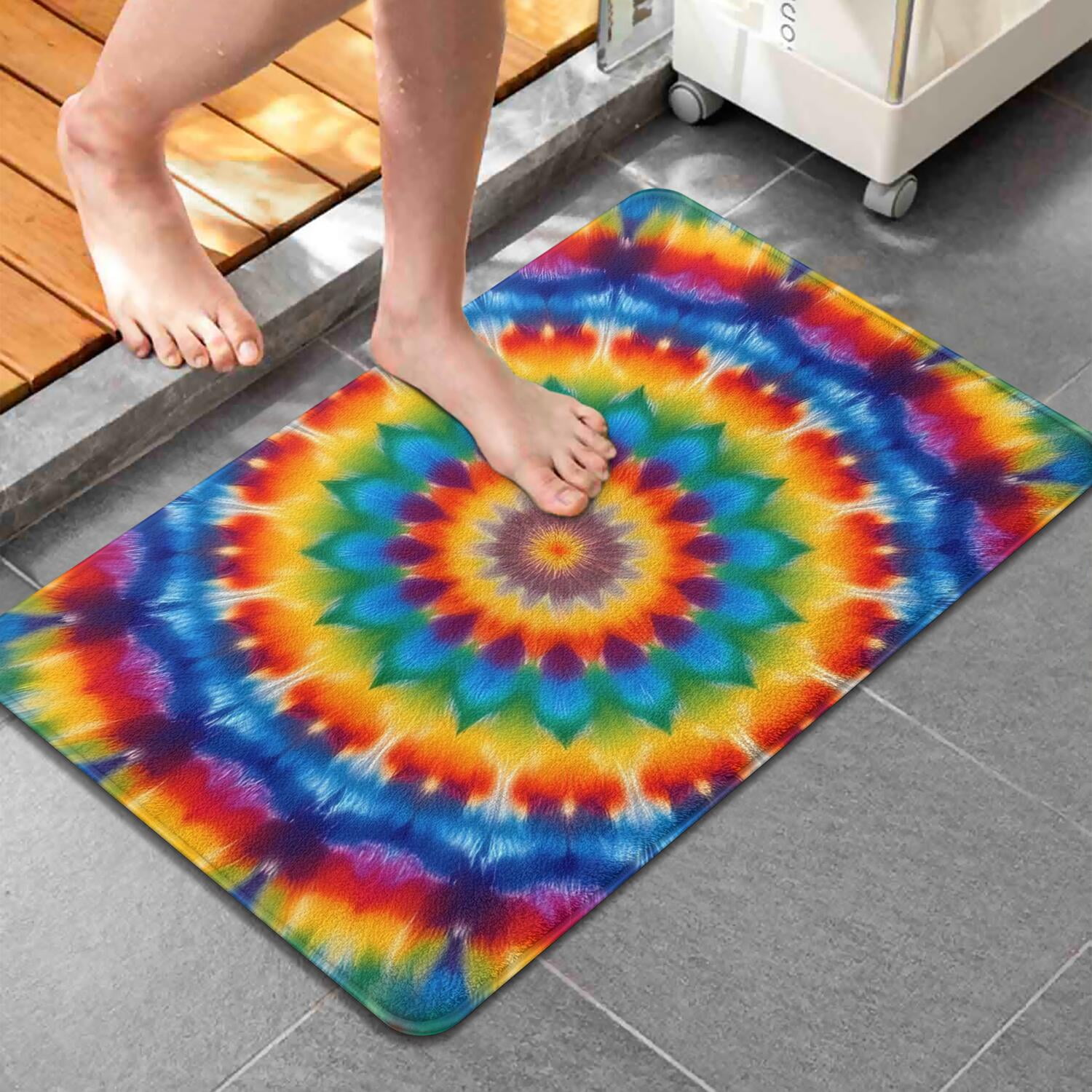 Colorful Tie Dye Floral Mandala Bathroom Rugs Mat,Non Slip Microfiber Bathroom Rug,Rubber Backing,Soft Bathroom Mats for Bathroom Floor,Tub and Shower,20x32in(50x80cm)