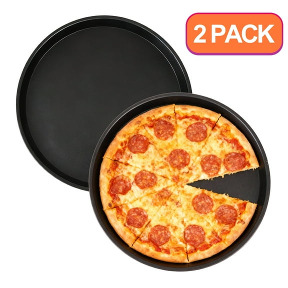 Qissep 2 Pack 12 inch Pizza Pan, Pizza Steel for Oven,Carbon Steel Sets Round Bakeware Pizza Trays for Oven Kitchen Baking Home Restaurant Picnics,Safe Sturdy Reusable, Dishwashers are Safe