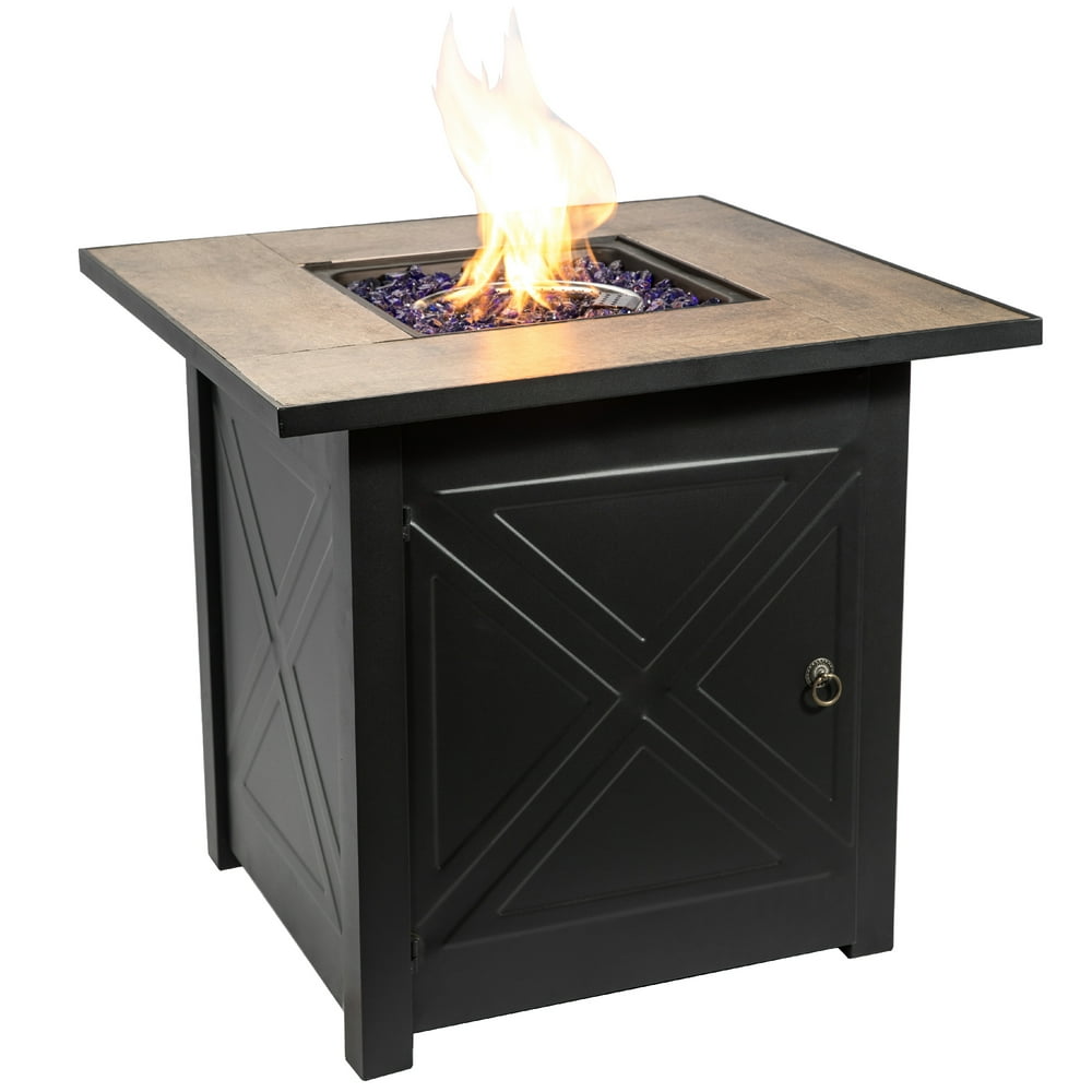 Peaktop Outdoor Square 27" Ceramic Gas Fire Pit with Steel Base