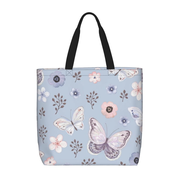 Fotbe Blue Butterfly Bolsa Tote con Estampado para Mujer, Bolsos con Cremallera, Bolsa de Hombro Casual de Gran Capacidad con Bolsillos Internos