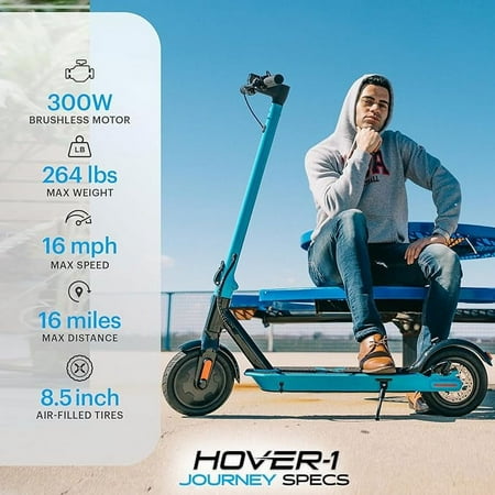 Hover-1 - Journey Foldable Electric Scooter w/16 mi Max Operating Range & 14 mph Max Speed - Black
