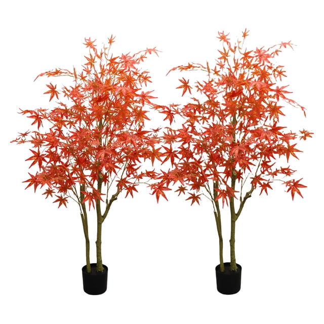 Bingirl 2pcs 4ft/5ft/6ft Artificial Maple Trees, Autumn Realistic Maple Tree in Pot