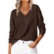 thumbnail image 2 of Suéter de Larga con Cuello en V para Mujer, Estilo Casual Clásico de Otoño, Suave y Holgado, Básico, Tipo Jersey Café Oscuro L, 2 of 10