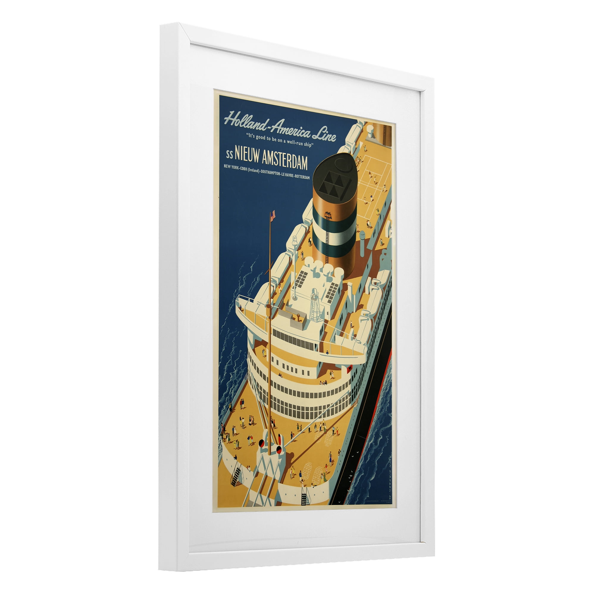Stupell Industries Nieuw Amsterdam Cruise Ship White Framed Print Under Glass, design by Vintage Posters