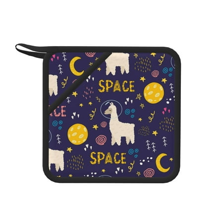 

1 Pc Silicone Anti-Hot Hot Pads Oven Mitts Heat Resistant Pot Holders With Pockets Non Slip Oven Glove Potholder For Kitchen Cooking Bbq Baking 7.1in Llama In Space Alpaca Astronaut