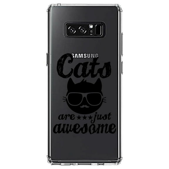 DistinctInk Clear Shockproof Hybrid Case for Samsung Galaxy Note 8 - TPU Bumper Acrylic Back Tempered Glass Screen Protector - Cats Are Just Awesome