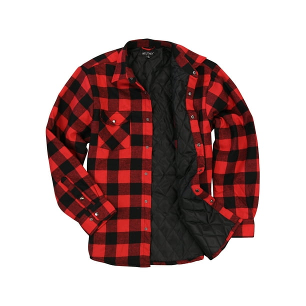 Weuthey Men S Insulated Quilted Lined Flannel Shirt Jacket Red Black Medium Walmart Com Walmart Com