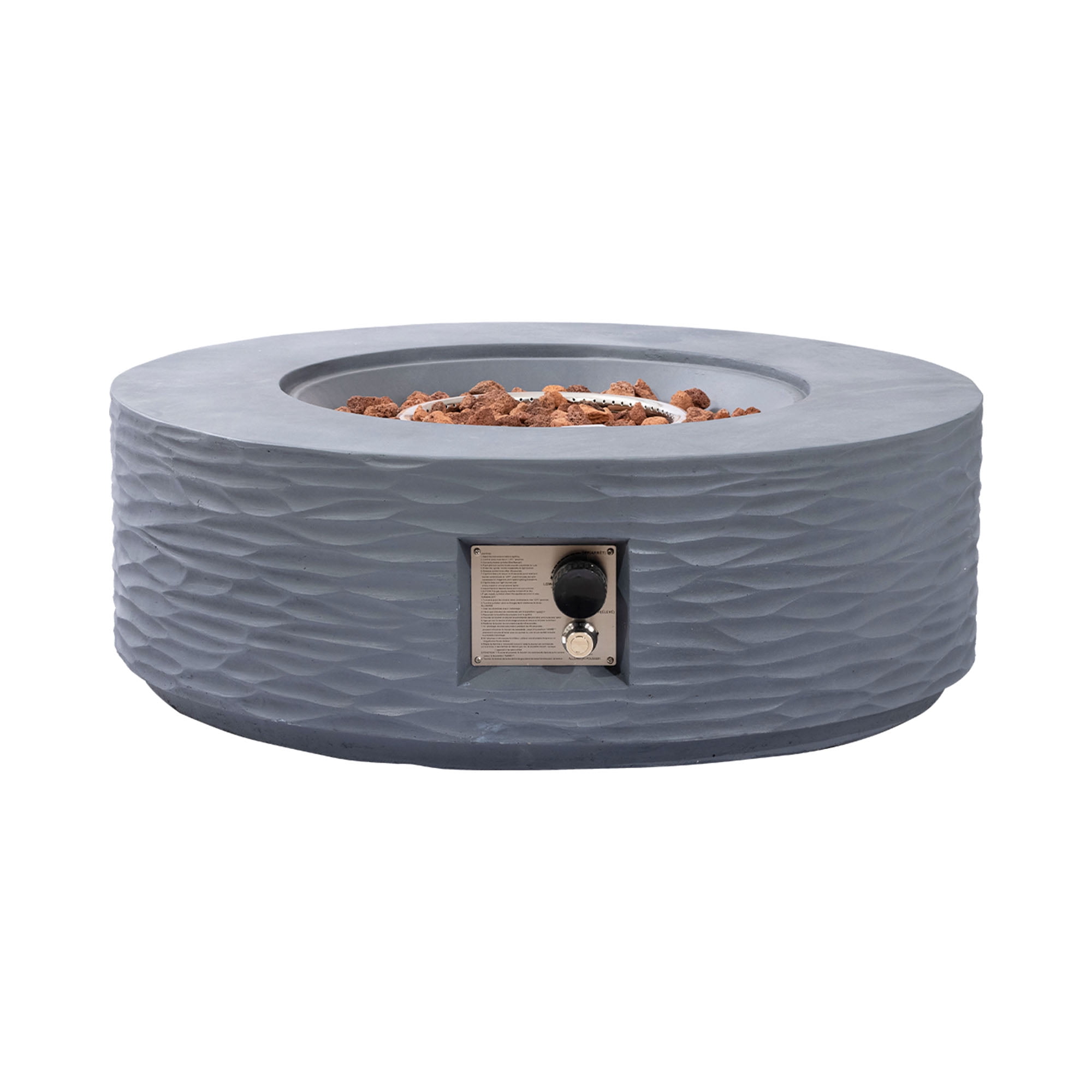 MOALCOFER 35" Outdoor Fire Pit Table,Round Propane Fire Pit,Water Ripple Design,Grey
