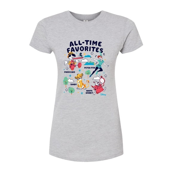 Disney Classics - All-Time Favorites - Pinocchio, Peter Pan, Simba, & White Rabbit - Juniors Fitted Graphic T-Shirt