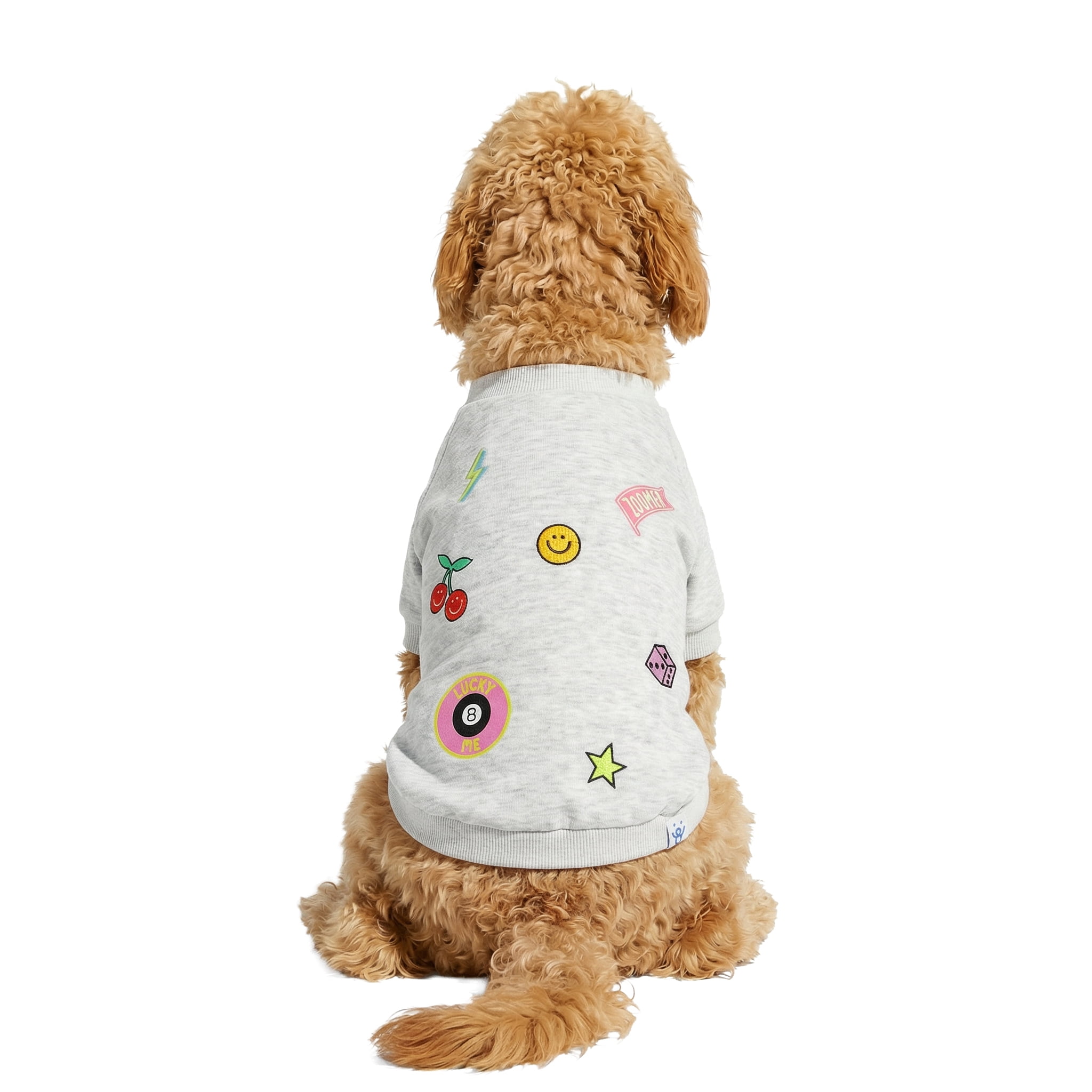Oodles Gray Retro Patches Spring Dog Sweatshirt, Large