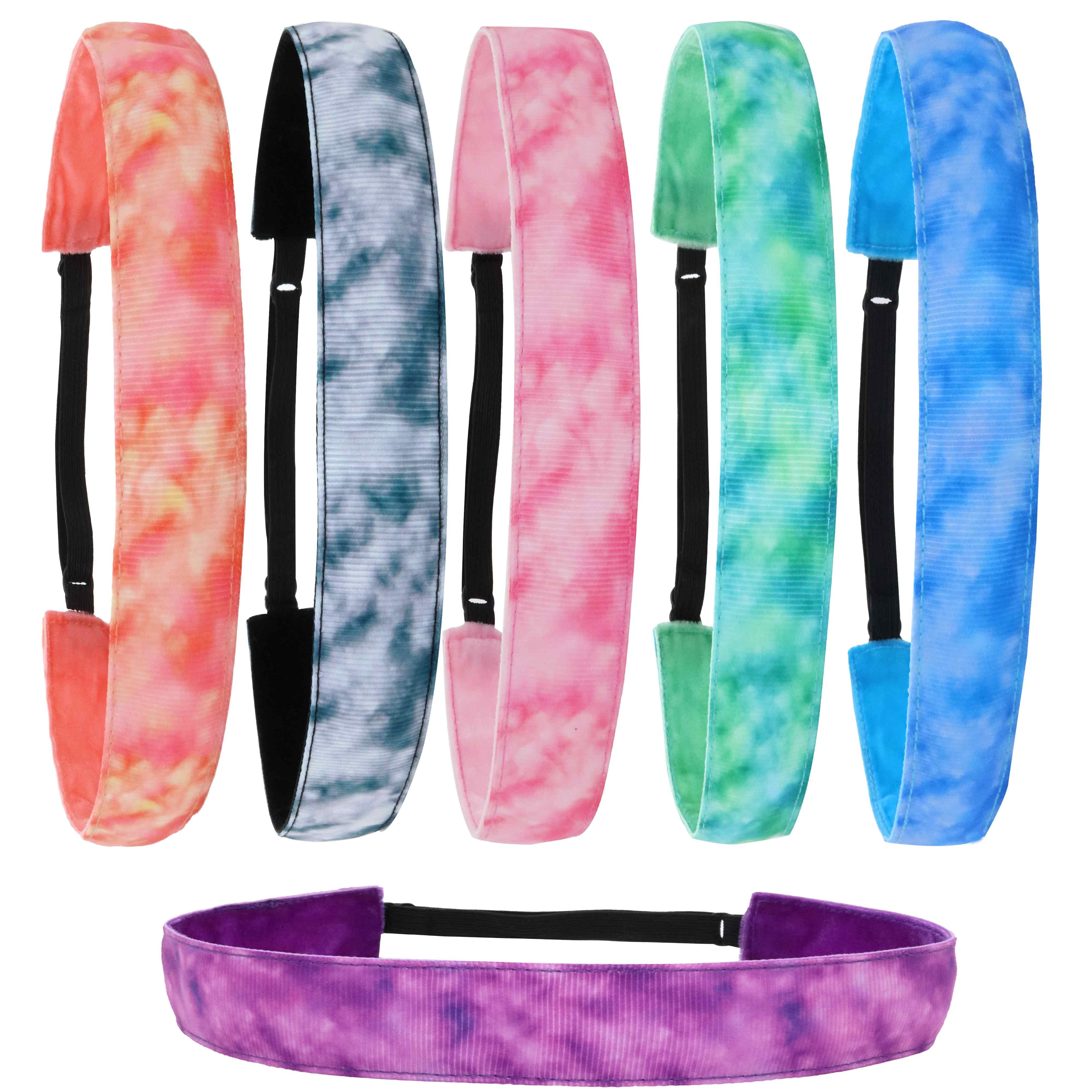 6 Pcs Tie-Dye Headbands for Girls - Adjustable Non-Slip Hairbands - Hair Accessories for Kids