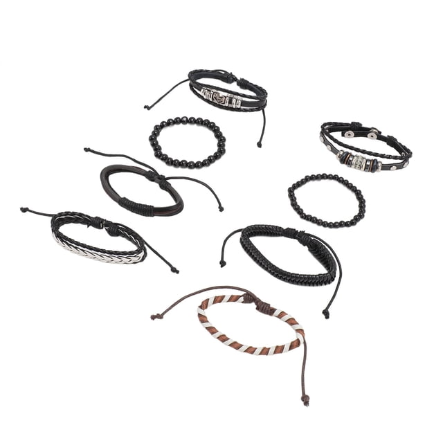 Pulsera Trenzada De Piel Sintética, Pulsera Unisex De Piel Sintética Con Cuentas Africanas Para Hombres Para Citas