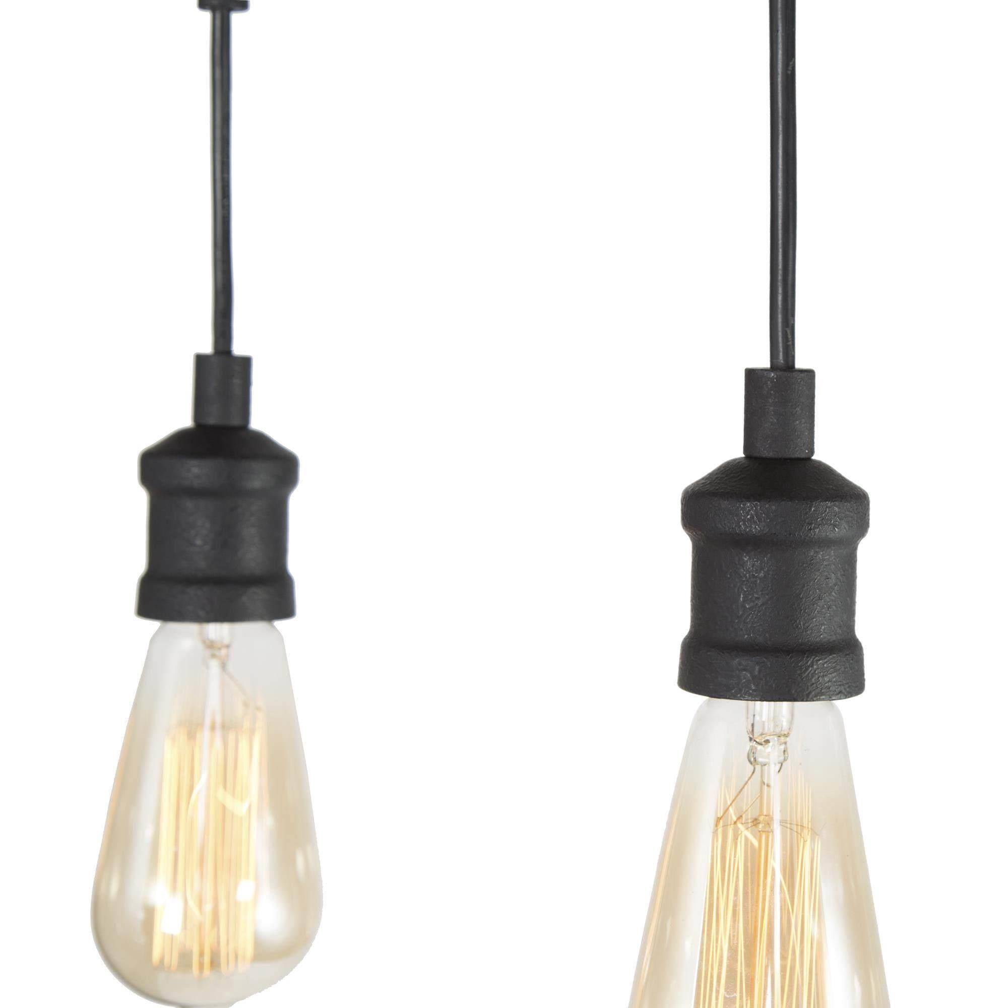 LNC 5-Light Brown Wood and Black Bare Bulb LED Farmhouse Linear Chandelier