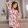 thumbnail image 3 of Fotbe Valentine Gnomes Bata de Dormir para Mujer con Estampado, Camisón de Algodón de Manga Corta, Ropa de Dormir Casual, 3 of 6