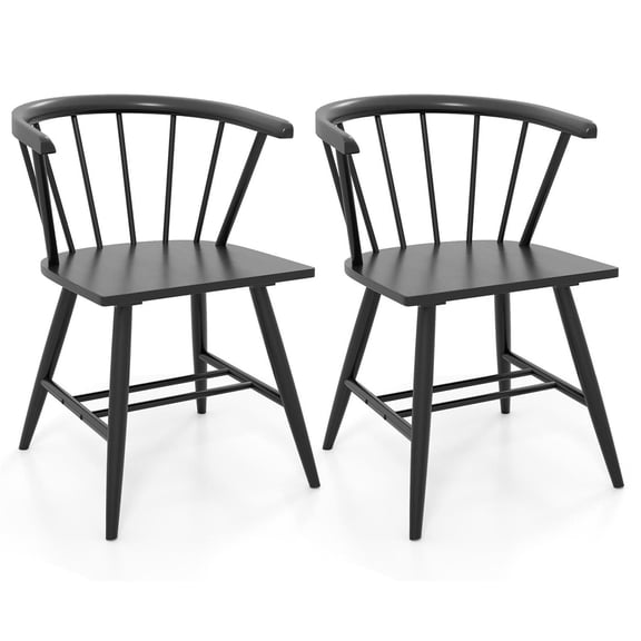Demi Bonn Set of 2 Windsor Dining Chairs,Rubber Wood Spindle Back,H-Crossbars,Black